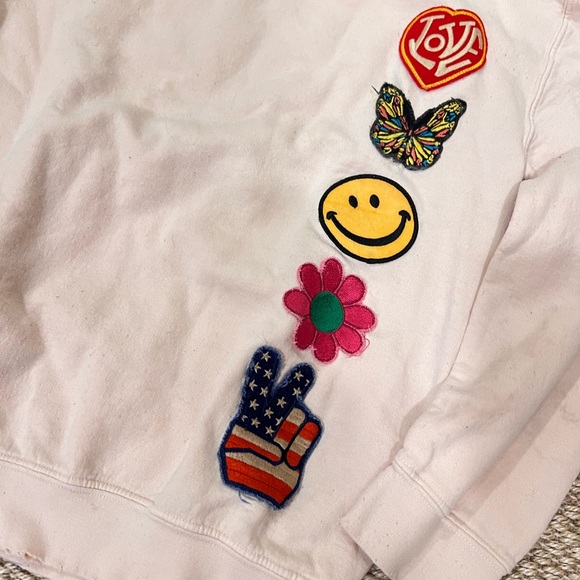 MADEWORN pullover sweatshirt crew neck light pink with vintage patches size XS - Picture 3 of 3
